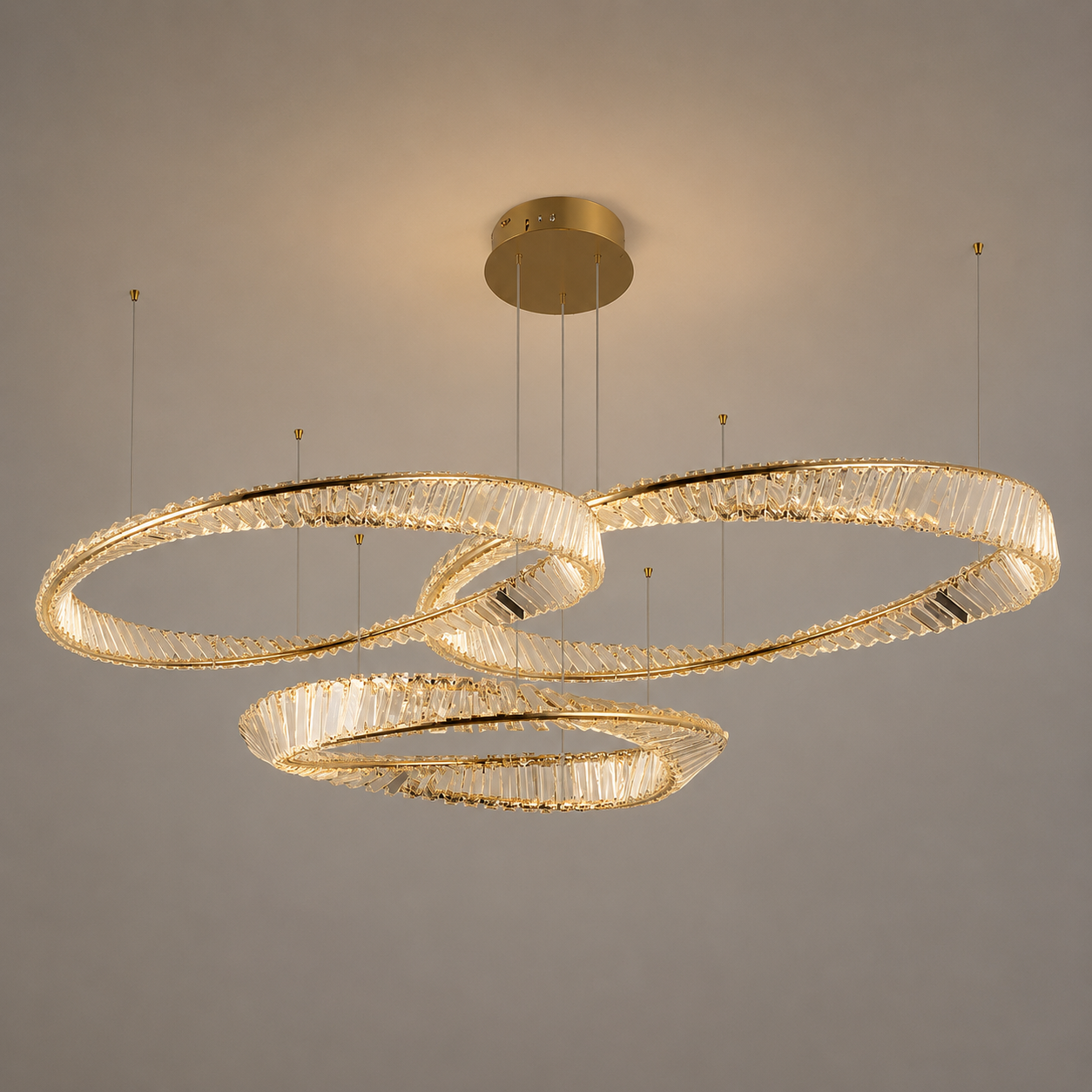 COLGANTE CRISTAL LED 3 MODULO Ø80+60+40CM 120W 3000K INOX DORADO - Image 2